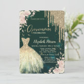 金ゴールドグリッタードリップ、ドレス、フローラグリーンキンセアニェラ 招待状 (スタンド正面)