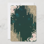 金ゴールドグリッタードリップ、ドレス、フローラグリーン40th誕生日 招待状 (裏面)