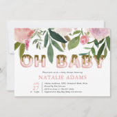 金ゴールドグリッタードリップOhベビー赤面フローラベビーシャワー 招待状 (正面)