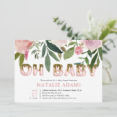 金ゴールドグリッタードリップOhベビー赤面フローラベビーシャワー 招待状 (スタンド正面)