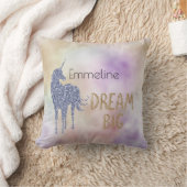 金ゴールドグリッタードリームビッグユニコーンパーソナライズされた名 クッション (ブランケット)