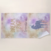 金ゴールドグリッタードリームビッグユニコーンパーソナライズされた名 ビーチタオル (正面)