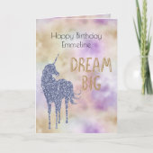 金ゴールドグリッタードリームビッグユニコーンパーソナライズされた カード (正面)