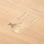 金ゴールドグリッタードレススクリプトキンセアニラパーティー アクリル招待状 (レイダウン)