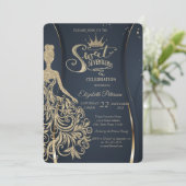 金ゴールドグリッタードレスティアラネイビーブルーキンセアニラ 招待状 (スタンド正面)