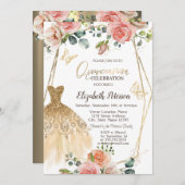 金ゴールドグリッタードレスバタフライフラワーズキンセアニェラ 招待状 (正面/裏面)