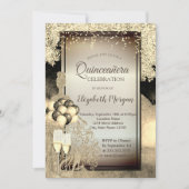 金ゴールドグリッタードレスヒール，キンセアニェラお祝い 招待状 (正面)