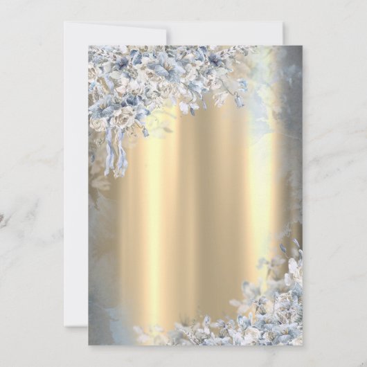 金ゴールドグリッタードレスブルーフラワーズキンセアニェラ 招待状 (裏面)