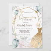 金ゴールドグリッタードレスブルー蝶金ゴールドフレーム 招待状 (正面)