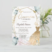 金ゴールドグリッタードレスブルー蝶金ゴールドフレーム 招待状 (スタンド正面)