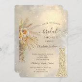 金ゴールドグリッタードレスボホフラワーズブライダルシャワー 招待状 (正面/裏面)