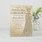 金ゴールドグリッタードレス女性21st誕生日パーティー 招待状 (スタンド正面)