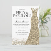 金ゴールドグリッタードレス女性50thバースデーパーティー 招待状 (スタンド正面)