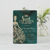 金ゴールドグリッタードレス、ダイアモンズグリーンスウィート15 招待状 (スタンド正面)