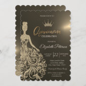 金ゴールドグリッタードレス、ダイヤモンド金ゴールドキンセアニェラ 招待状 (正面/裏面)