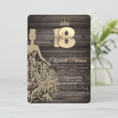 金ゴールドグリッタードレス，ティアラ，ウッド18番目の誕生日 招待状 (スタンド正面)