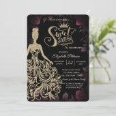 金ゴールドグリッタードレス、ティアラ、ダイアモンダークバラ 招待状 (スタンド正面)