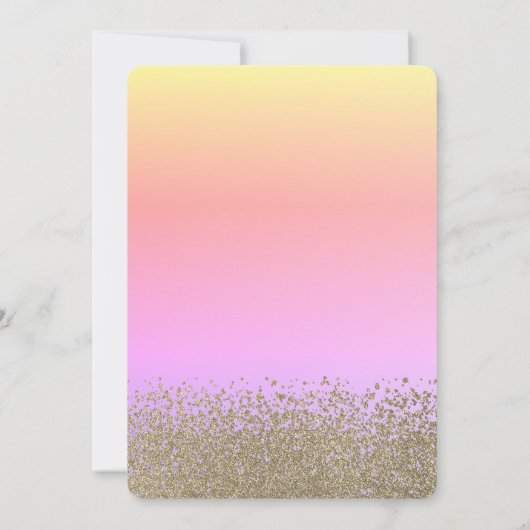 金ゴールドグリッタードレス，ティアラ，ダイヤモンドグラデーションスウィート16 招待状 (裏面)