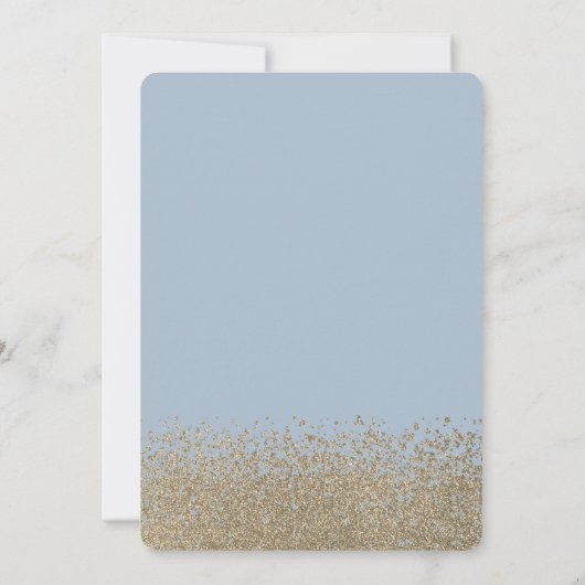 金ゴールドグリッタードレス,ティアラ,ダスティーブルーブル18誕生日 招待状 (裏面)