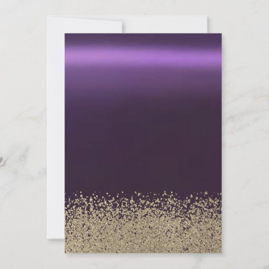 金ゴールドグリッタードレス、ティアラ、パープルスウィート16 招待状 (裏面)