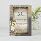 金ゴールドグリッタードレス、バルーン、50th誕生日パーティー 招待状 (スタンド正面)