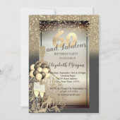 金ゴールドグリッタードレス、バルーン、60th誕生日パーティー 招待状 (正面)