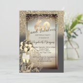 金ゴールドグリッタードレス、バルーン、60th誕生日パーティー 招待状 (スタンド正面)