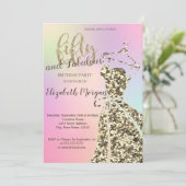 金ゴールドグリッタードレス、ホログラフィック50th誕生日パーティー 招待状 (スタンド正面)