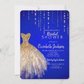 金ゴールドグリッタードレ王室のスブルーブライダルシャワー 招待状 (正面)