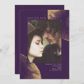 金ゴールドグリッターナス紫Save the Date Photo セーブザデート (正面/裏面)