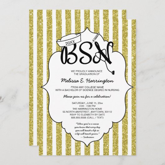 金ゴールドグリッターナースBSNピニング式 招待状 (正面/裏面)