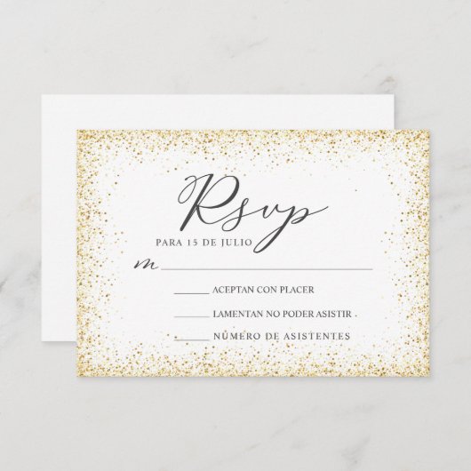 金ゴールドグリッターヌエストラボダウェデスペインのィングRSVP 招待状 (正面/裏面)