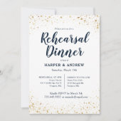 金ゴールドグリッターネイビーブルーウォーターカラーリハーサルディナー 招待状 (正面)