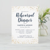 金ゴールドグリッターネイビーブルーウォーターカラーリハーサルディナー 招待状 (スタンド正面)