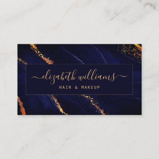 金ゴールドグリッターネイビーブルーゲート&シグネチャースクリプト 名刺 (正面)