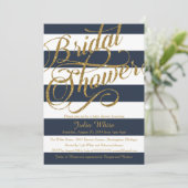 金ゴールドグリッターネイビーブルーストリップシャワー招待状 招待状 (スタンド正面)
