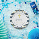 金ゴールドグリッターネイビーブルーファースト聖餐式 ペーパープレート (パーティー)