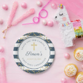 金ゴールドグリッターネイビーブルーファースト聖餐式 ペーパープレート (パーティー)