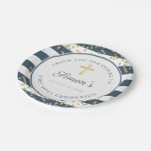 金ゴールドグリッターネイビーブルーファースト聖餐式 ペーパープレート (アングル)