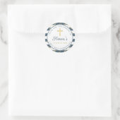 金ゴールドグリッターネイビーブルーファースト聖餐式 ラウンドシール (バッグ)