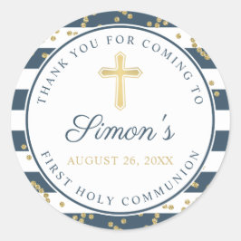金ゴールドグリッターネイビーブルーファースト聖餐式 ラウンドシール