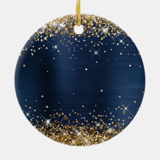 金ゴールドグリッターネイビーブルーフォイルスウィート16誕生日 セラミックオーナメント (裏面)