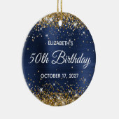 金ゴールドグリッターネイビーブルーフォイル50誕生日 セラミックオーナメント (右)