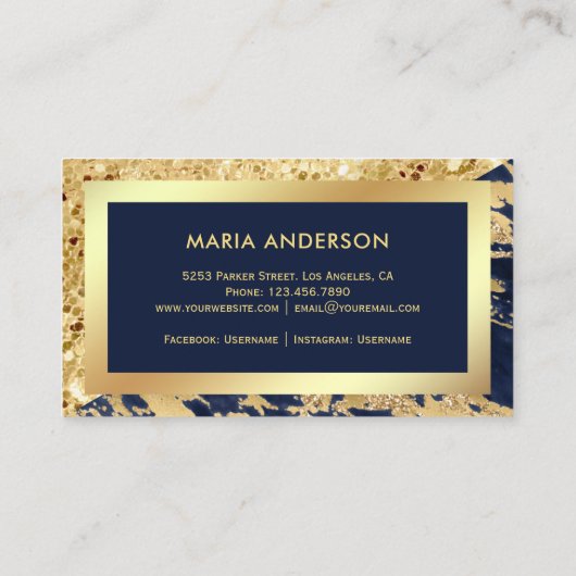 金ゴールドグリッターネイビーブルーマーブルメイクアップアーティスト 名刺 (裏面)