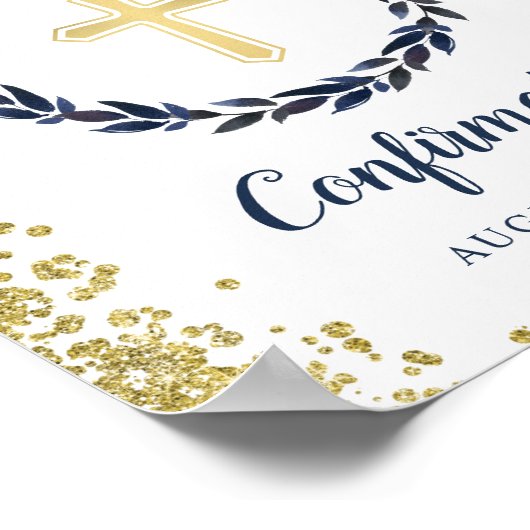 金ゴールドグリッターネイビーブルーリース確認ようこそ ポスター (角)