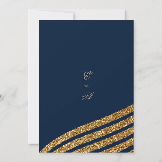 金ゴールドグリッターネイビーブルー幾何学抽象芸術結婚ズ 招待状 (裏面)