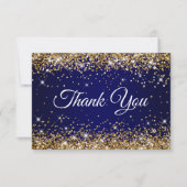 金ゴールドグリッターネイビーブルー40歳の誕生日 サンキューカード (正面)