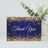 金ゴールドグリッターネイビーブルー40歳の誕生日 サンキューカード (スタンド正面)