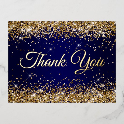 金ゴールドグリッターネイビー50誕生日ありがとう 箔招待状ポストカード (正面)