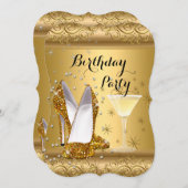 金ゴールドグリッターハイヒールカクテルバースデーパーティー4 招待状 (正面/裏面)